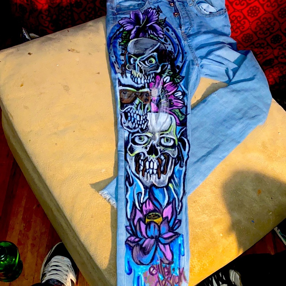 Custom hand painted jeans art by evil by design